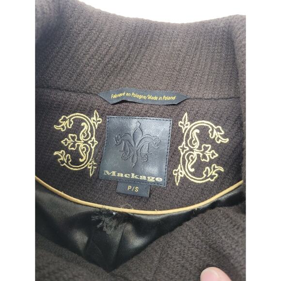 Mackage Asymmetrical Long Trench Coat Wool Coat P/S Chocolate Brown Leather - Picture 3 of 16